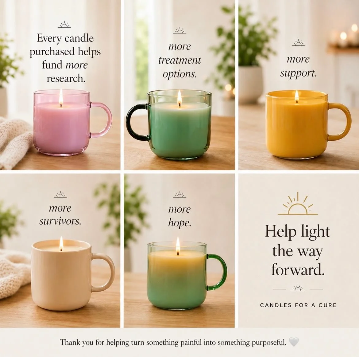 CANDLES FOR A CURE!!!

Wicks &amp; Sips officially covered all of its startup costs. 🤍

Which means from this point forward, every candle sold will help support something so much bigger than me.

Going forward, proceeds from every sale will be donat
