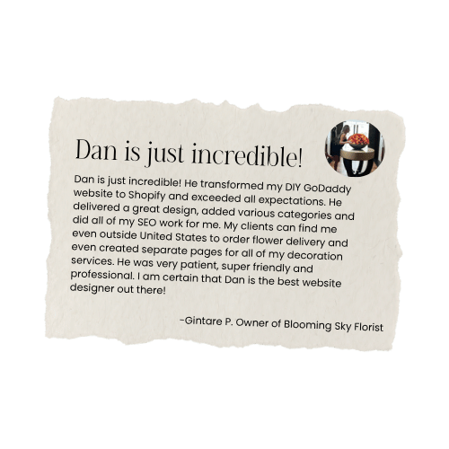 Testimonial letter praising Dan for transforming a website and providing excellent SEO and flower delivery services.