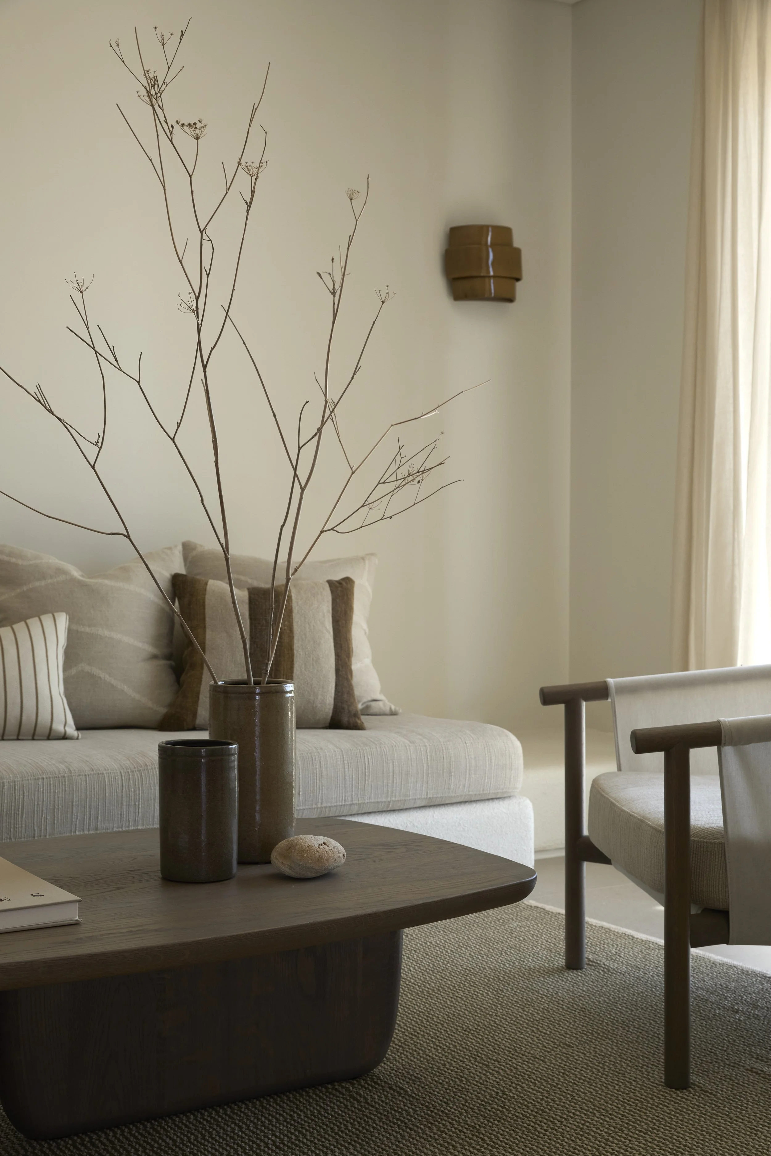 Minimalist living room at Kukuli, a luxury private villa in Paros, Greece.