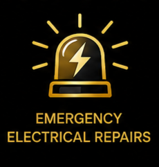 Icon of blinking emergency warning light with lightning bolt, above the text 'Emergency Electrical Repairs'