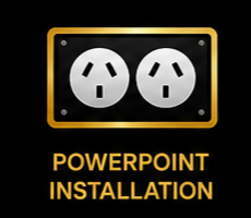 Graphic of an electrical outlet and power socket, with the text 'PowerPoint Installation' below.