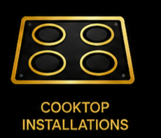 Illustration of a stovetop with four burners in yellow outline and the text 'Cooktop Installations' below.