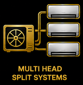 Multi head split system installation Melbourne for multi-room heating and cooling solutions.