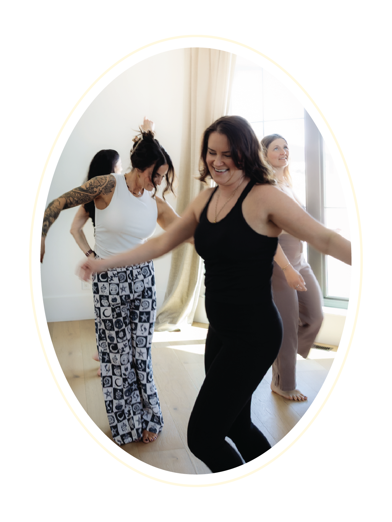Women participating in a movement class at Gathered Hearth studio, in Prince Albert