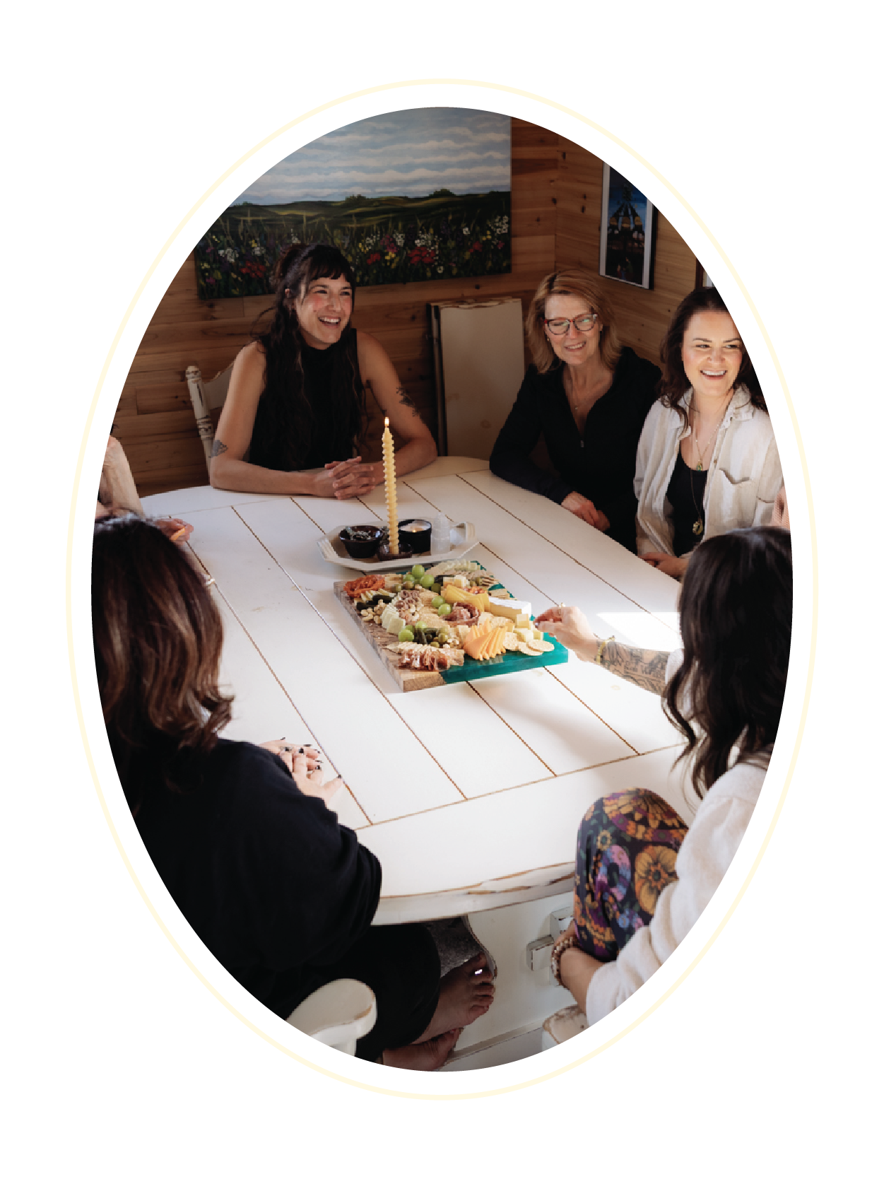 Women around a table during a gathering held at Gathered Hearth studio in Prince Albert