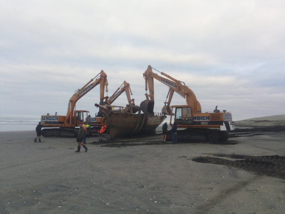 Back below high tide ready to be loaded onto the boat haulage trailer.