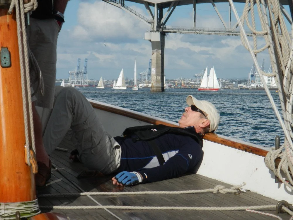 Matt stopping the gunwale from collapsing inboard. Winter series.