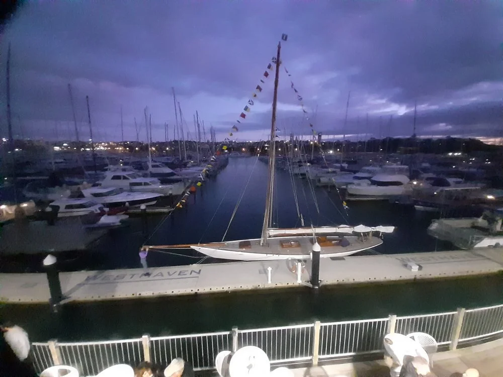Ida relaunch celebration 18th July 2020. Berthed in front of the Royal NZ Yacht Squadron.