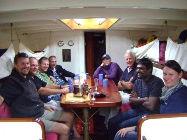 Dev enjoying the company over dinner.
