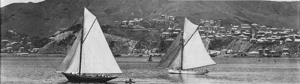 Waitangi racing Mascotte in Wellington Harbour 1895.