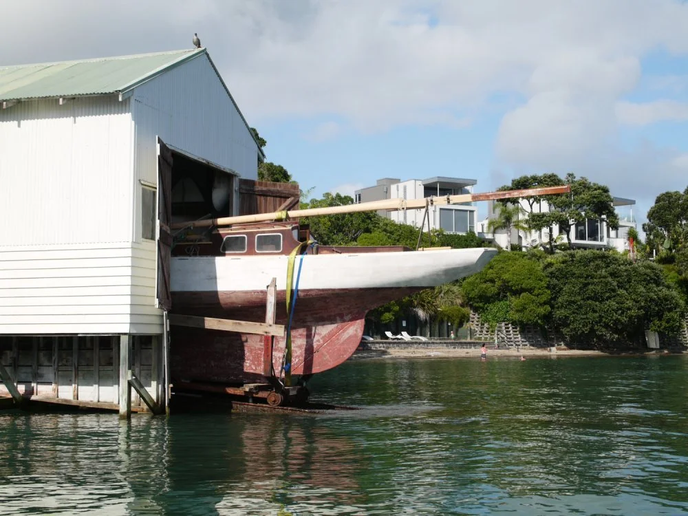 Leaving the Websters boat shed.
