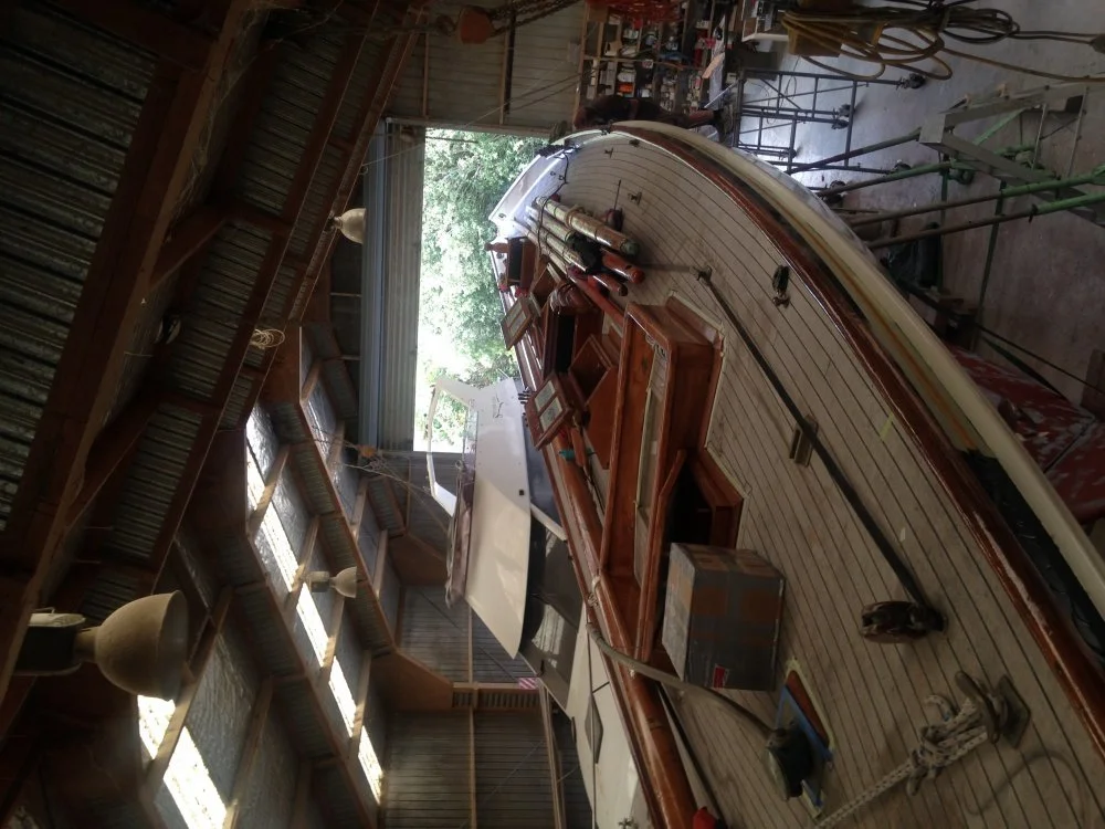 Thelma in Horizon Boats shed at Stillwater.