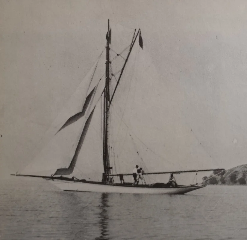 A full set of sails including the triple headsail configuration of the time.