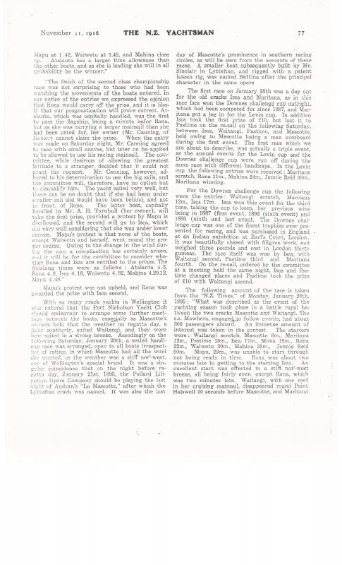 The New Zealand Yachtsman November 11 1916, page 2.