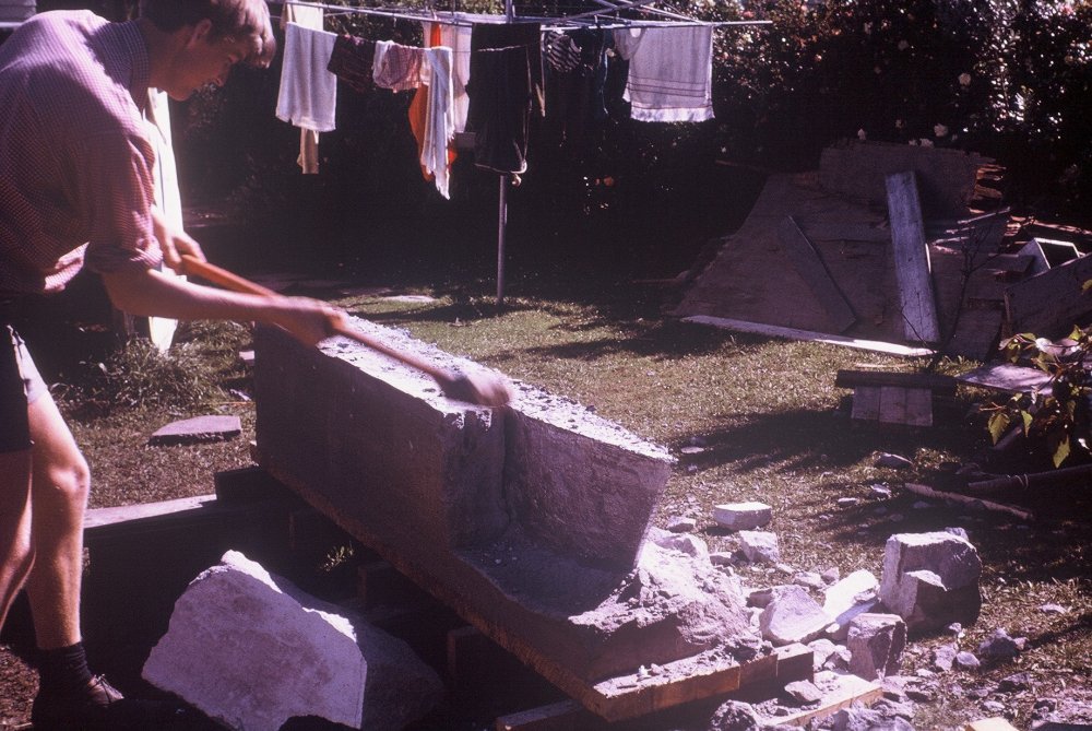 Peter breaking concrete from lead keel.