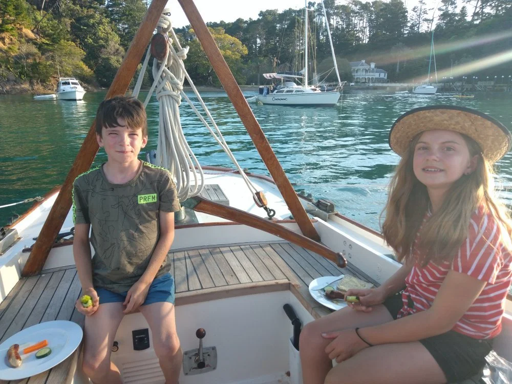 Corey and family cruising Kawau Island 2021.