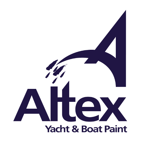 Logo for Altex Yacht & Boat Paint featuring a stylized sailboat with four diagonal lines and the company name.