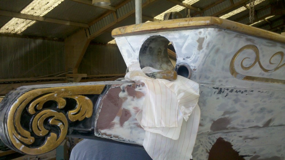 The bow sprit suffered rot around exit from hull and needs rebuilding.