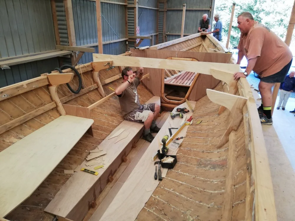 Wayne and Mike Sorting out the interior fit out with Andy Ball, John Street and Larry Paul. April 2019.
