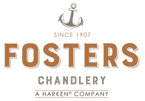 Logo for Fosters Chandlery with an anchor symbol and text indicating it has been in business since 1907, located in Chandler, part of Harken Company.