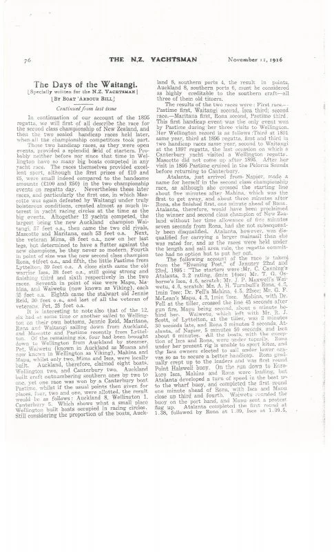 The New Zealand Yachtsman November 11 1916, page 1.