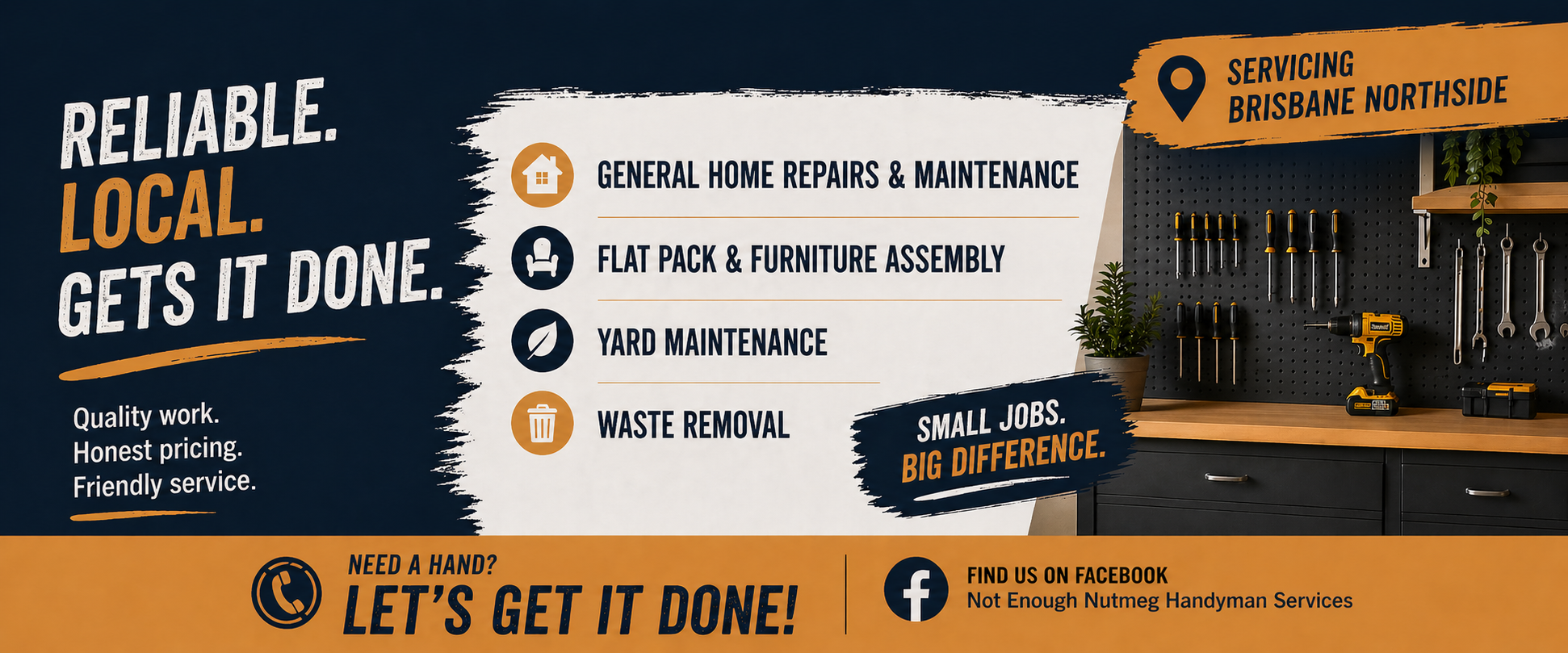 Local handyman services including home repairs, furniture assembly, yard maintenance, and waste removal, on Brisbanes northside