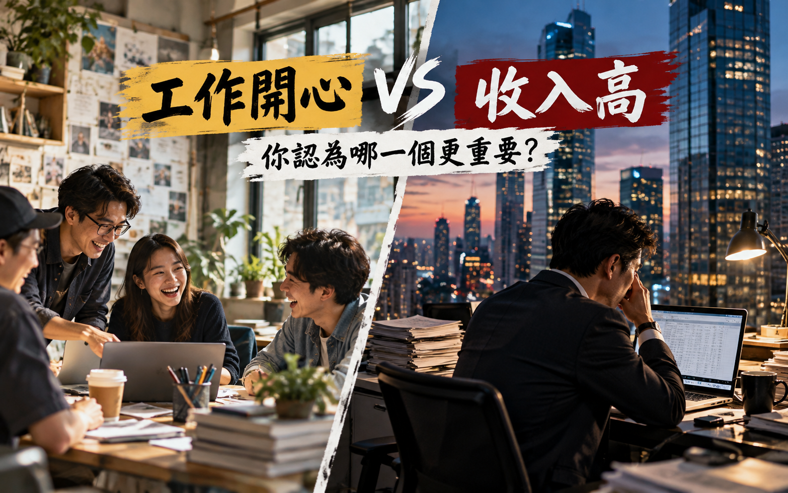 你認為「工作開心」和「收入高」，哪一個更重要？