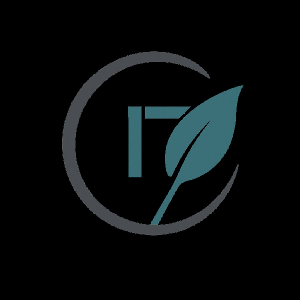 A logo featuring a stylized "17" enclosed in a circle with a leaf overlay, in shades of gray and teal.