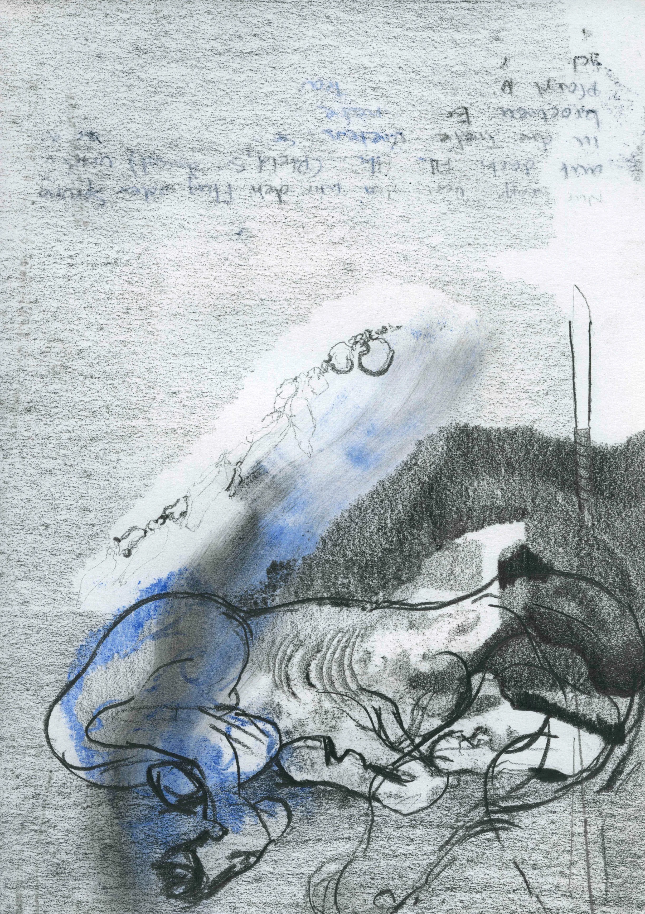 NIGHTMARE OF A BROKEN SPINE II   Kreide, Graphit auf Paper   21 cm x 29,7 cm   2024