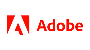 Adobe logo with red stylized 'A' and company name in red text