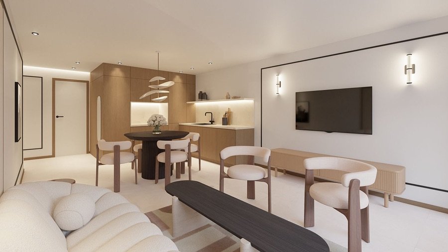 Les presento el sal&oacute;n de nuestro nuevo proyecto en Cannes, inspirado en su entorno mediterr&aacute;neo.

El suelo de travertino cross cut, natural y noble, se combina con madera de roble te&ntilde;ida, creando una atm&oacute;sfera c&aacute;lid