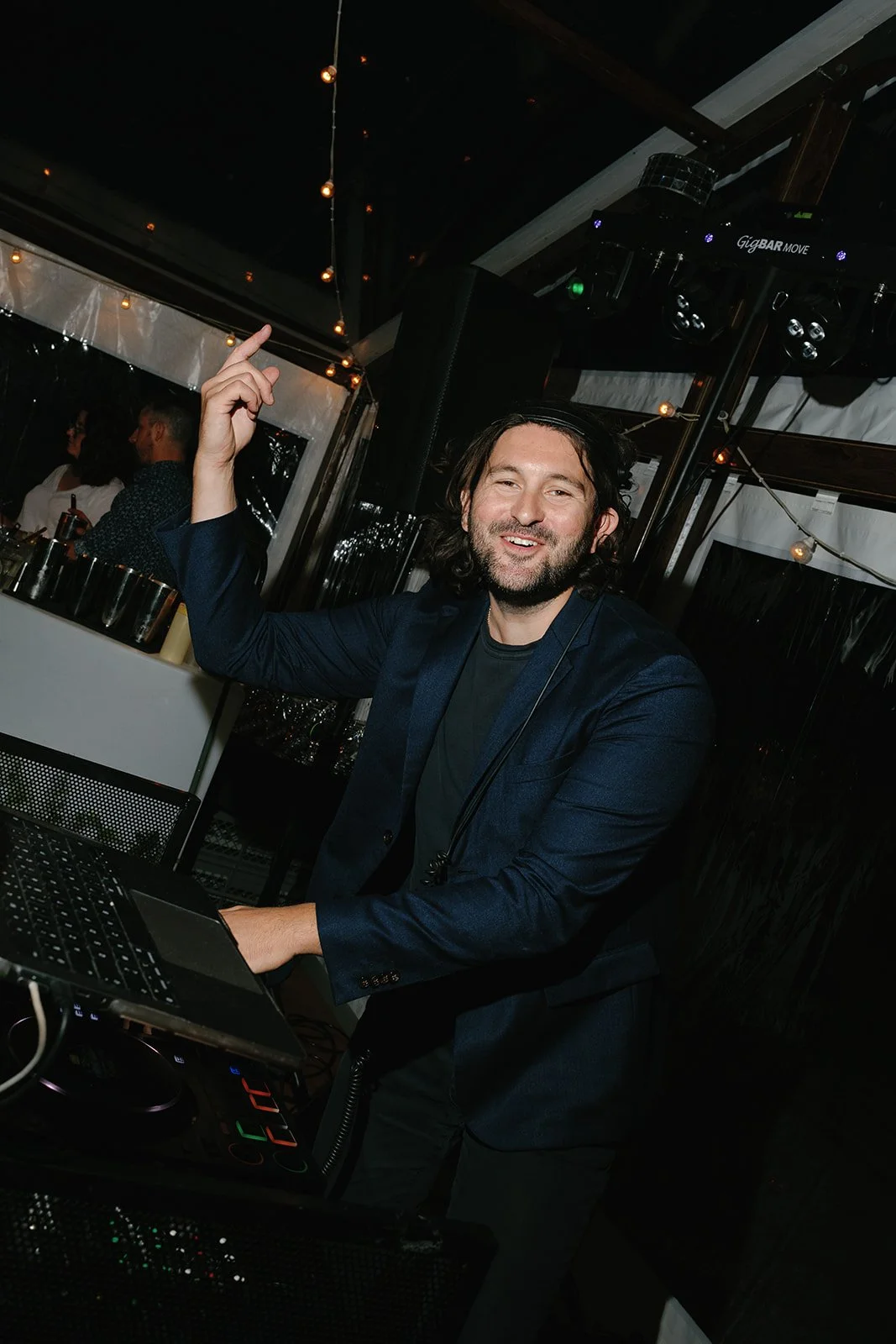 Mat the DJ mixing during wedding party at Château de Chailly, Bourgogne
