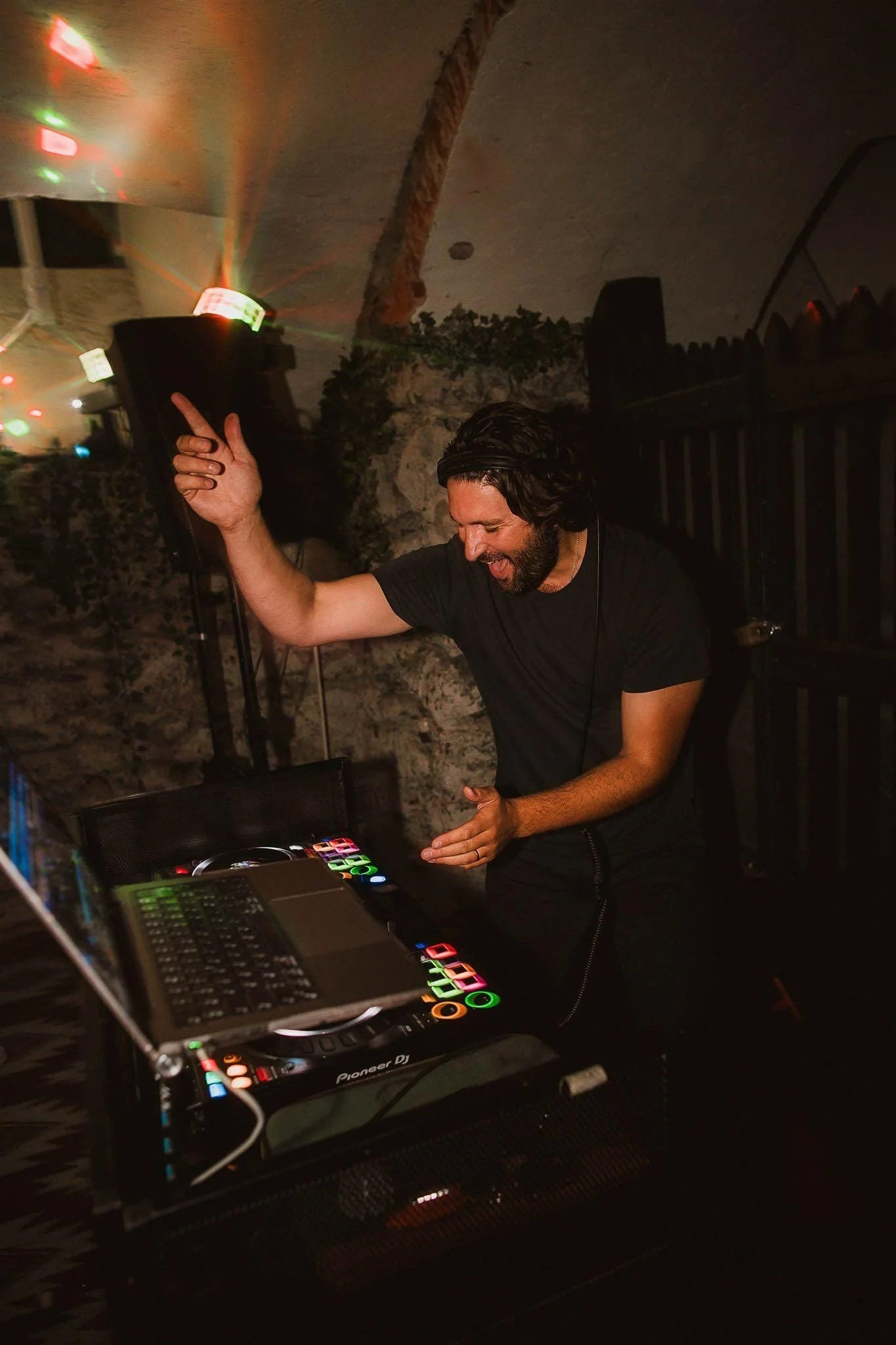 Mat the DJ mixing during the evening party at Château Saint-Michel, Saint-Lizier, Ariège