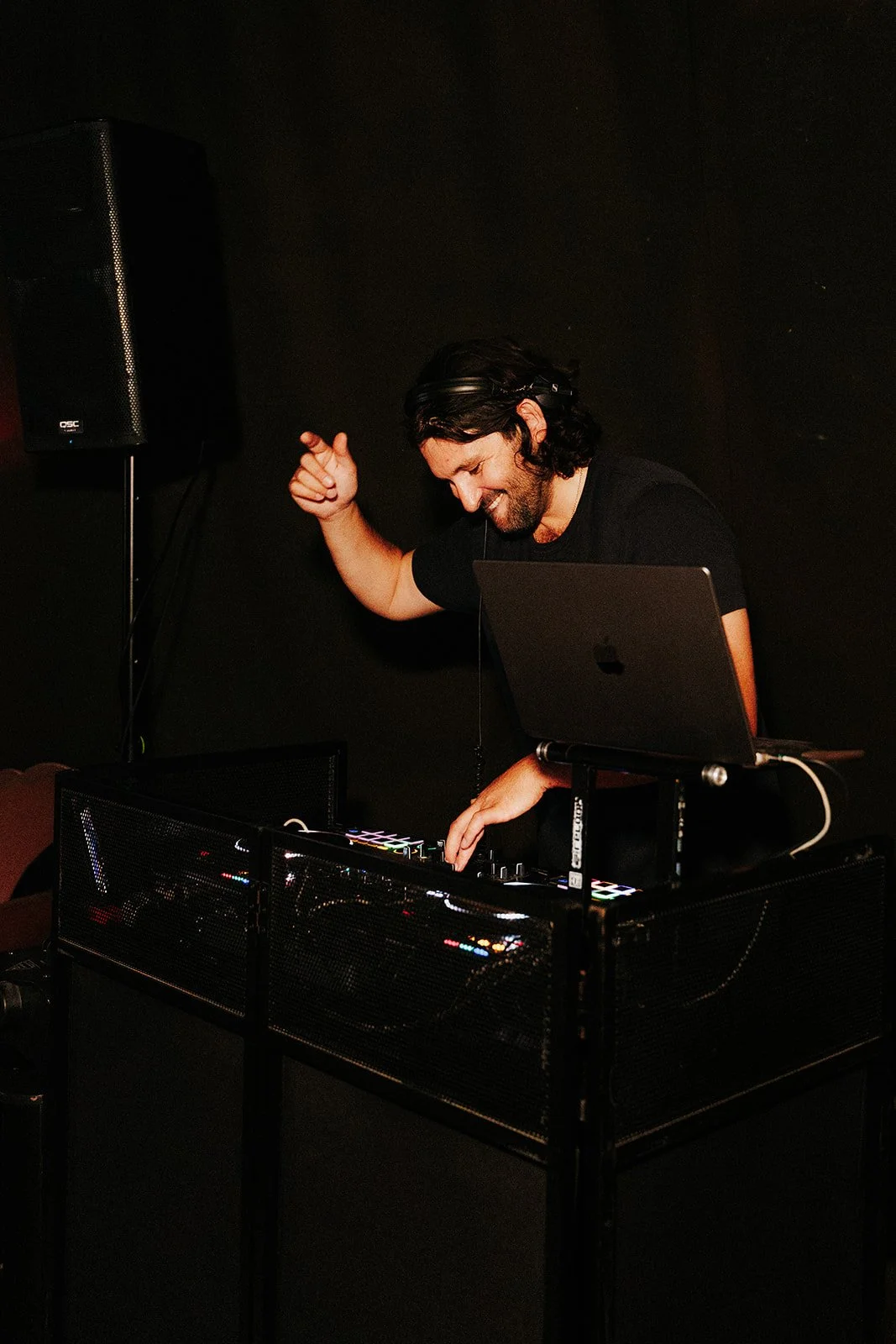 Mat the DJ mixing during the evening party at Château de Lartigolle, Gers