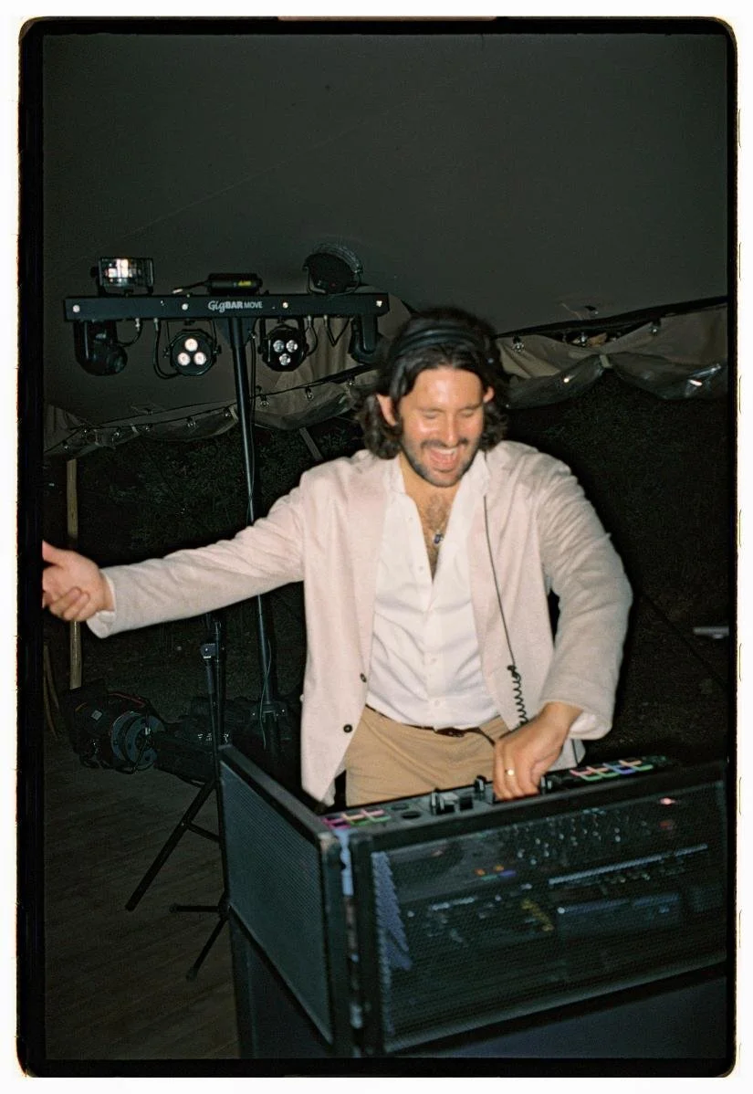 Mat the DJ mixing during the evening party at Domaine de Lamanon, Luberon