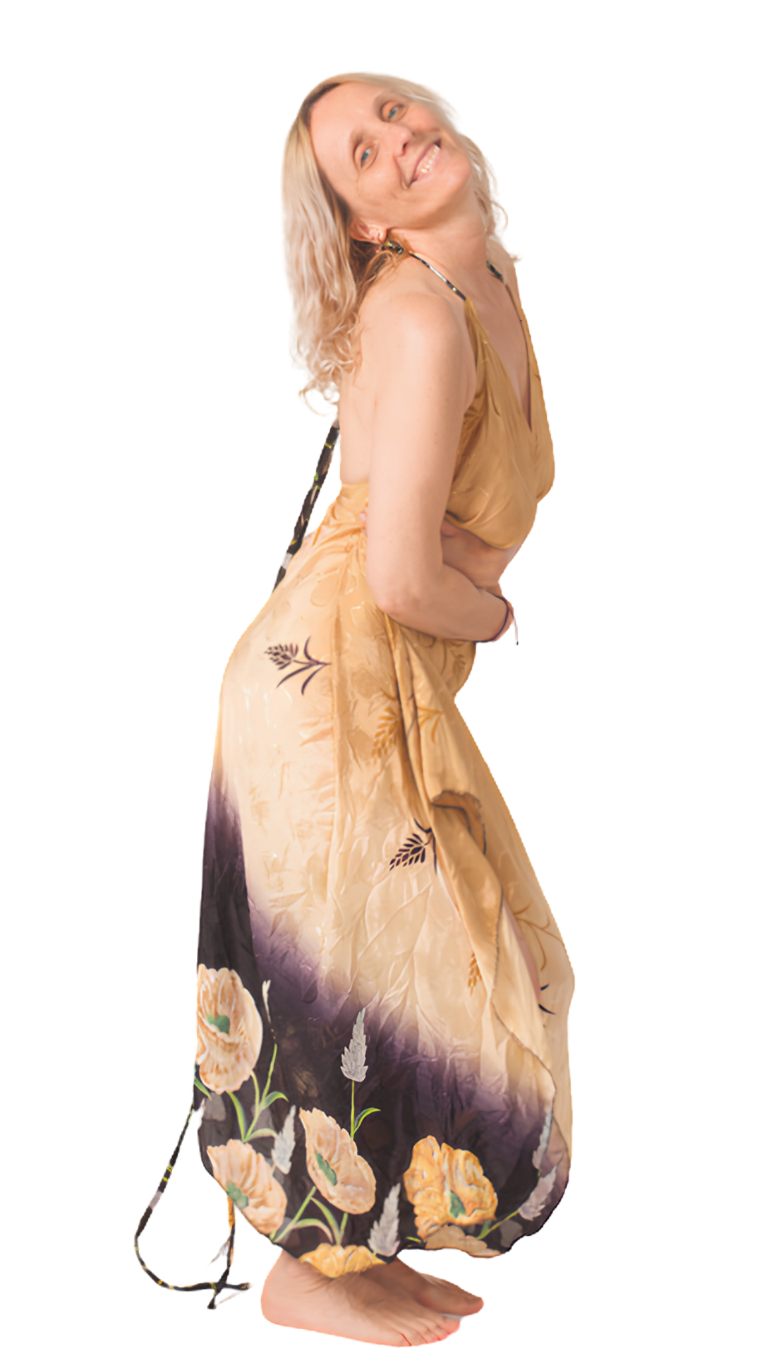 Annica Hill looking joyful, playful and alive. In a playful poisture.