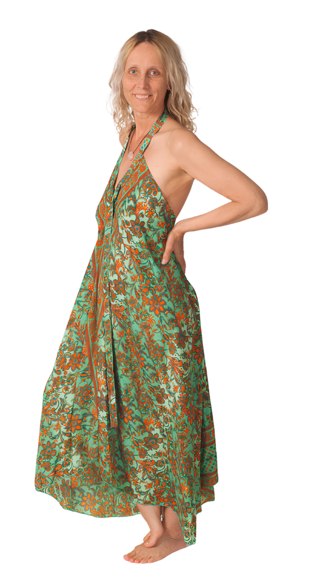 Annica Hill looking confident and grounded in high quality silky dress.