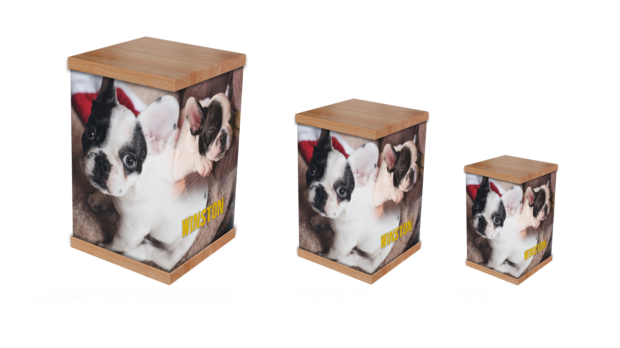 The Three Size Photo Wrapped Pet Cremation Urns are a beautiful and heartfelt way to honor the memory of your beloved companion. Thoughtfully designed, these urns allow you to keep your pet close while celebrating their life with a personal touch. Ea