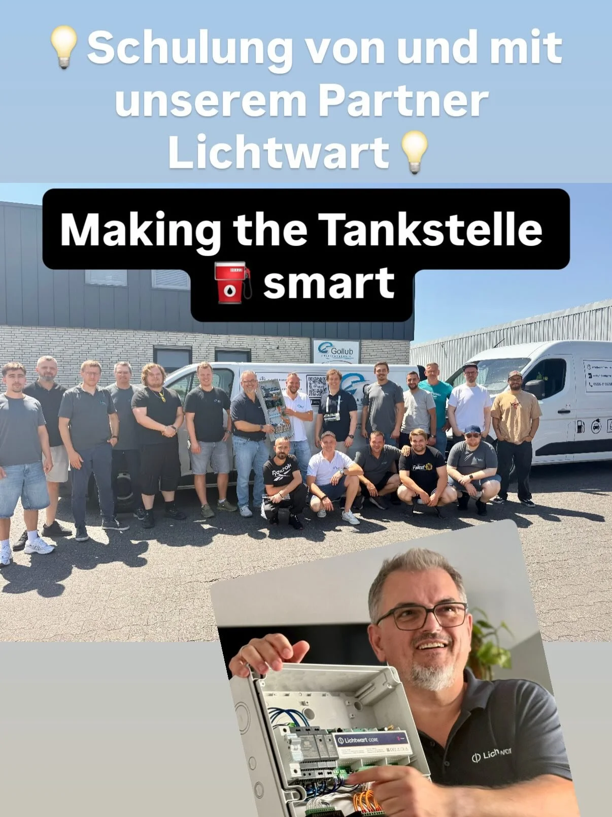 💡 Lichtwart Schulung 💡

Heute war unser Systempartner Lichtwart bei uns zu Gast 🤝

Es wurden Einblicke in das System gezeigt, Konfigurationen und Fehlersuche 👀
Im Praxisteil wurde eine Kundentankstelle in unserer Nachbarschaft besucht, wo das Lic