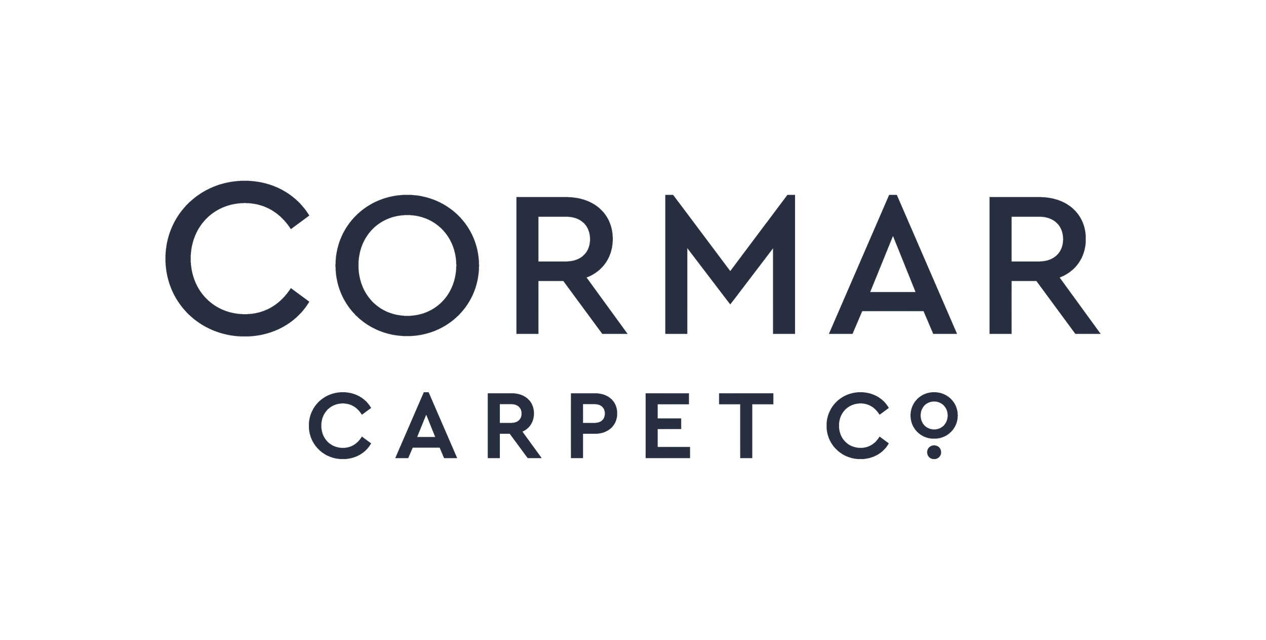 Logo for CORMAR Carpet Co. featuring white background with black text.