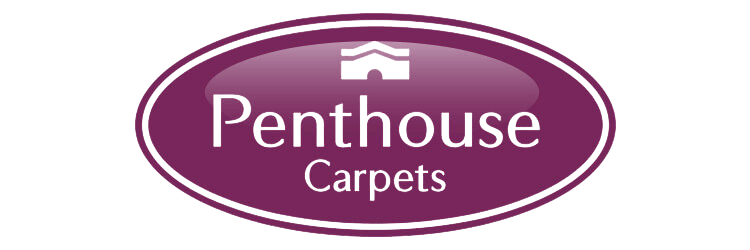 Logo for Penthouse Carpets with a purple oval background and a house symbol at the top.