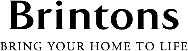 Logo for Brintons flooring, with smaller logo of "Bring Your Home To Life" underneath. In black text with clear background.