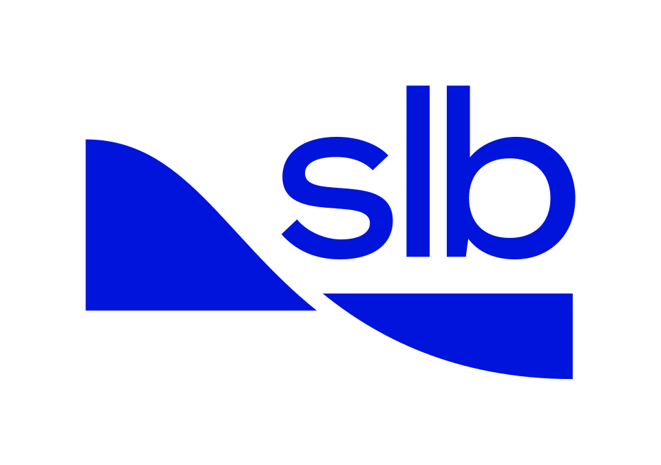 The logo of Schlumberger, featuring a blue triangular shape and the words 'SLB' in blue.