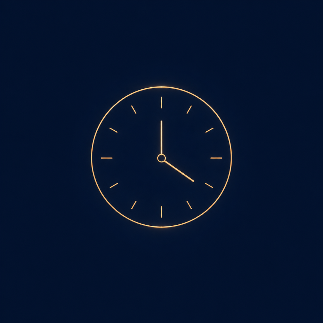 Væglampe i form af et ur med minimalistisk design, der viser klokken 4:00, mod en mørk blå baggrund.