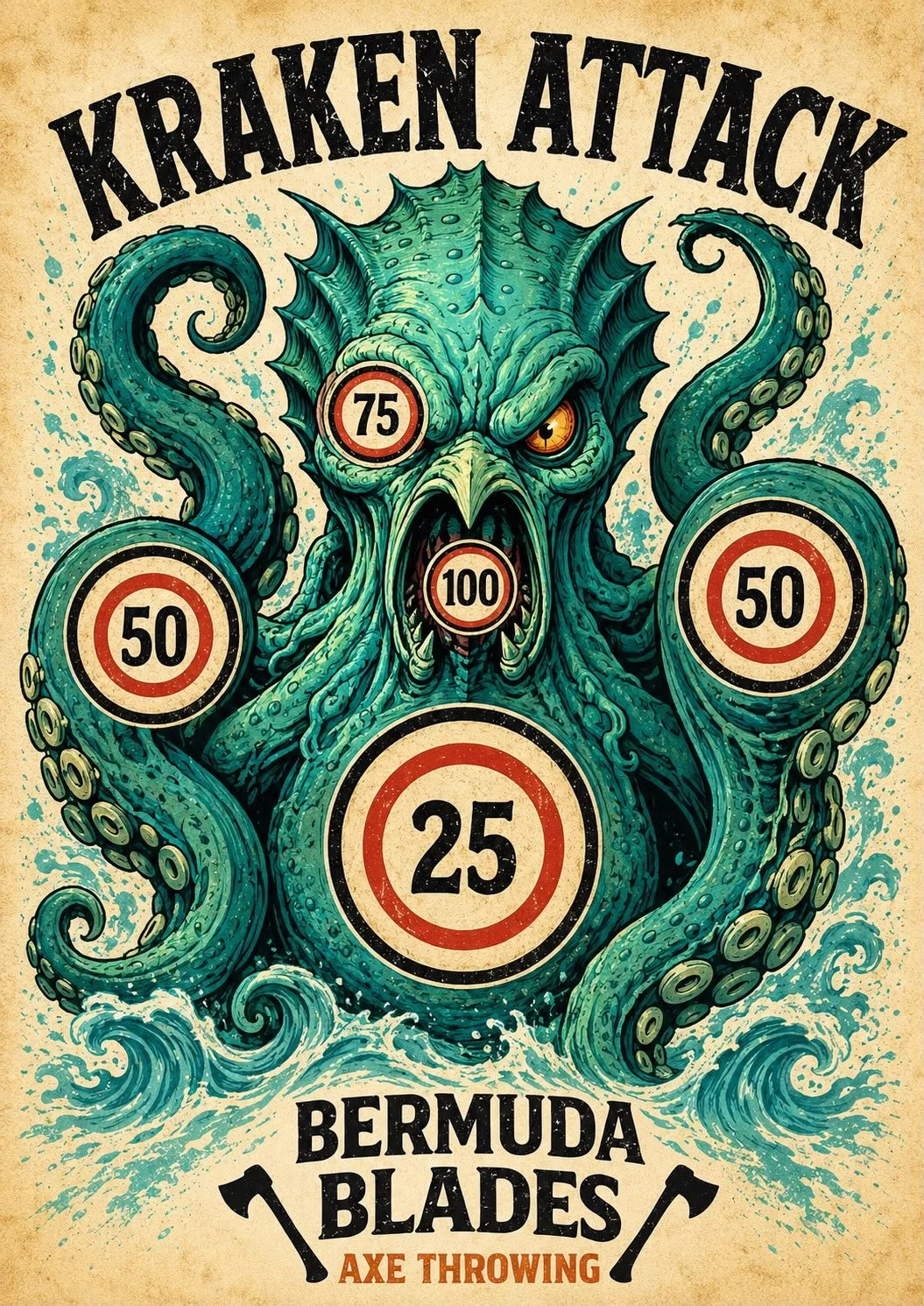Kraken Attack Axe Throwing Poster Target