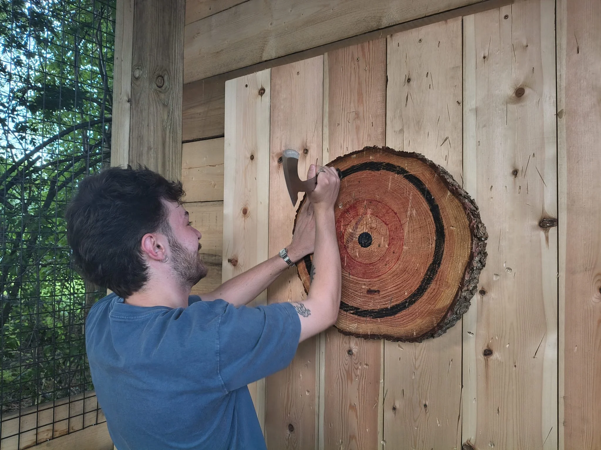 Hitting the target at Bermuda Blades axe throwing private session