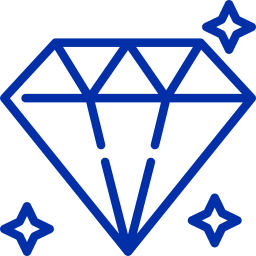 Dibujo de un diamante brillante con dos estrellas pequeñas.
