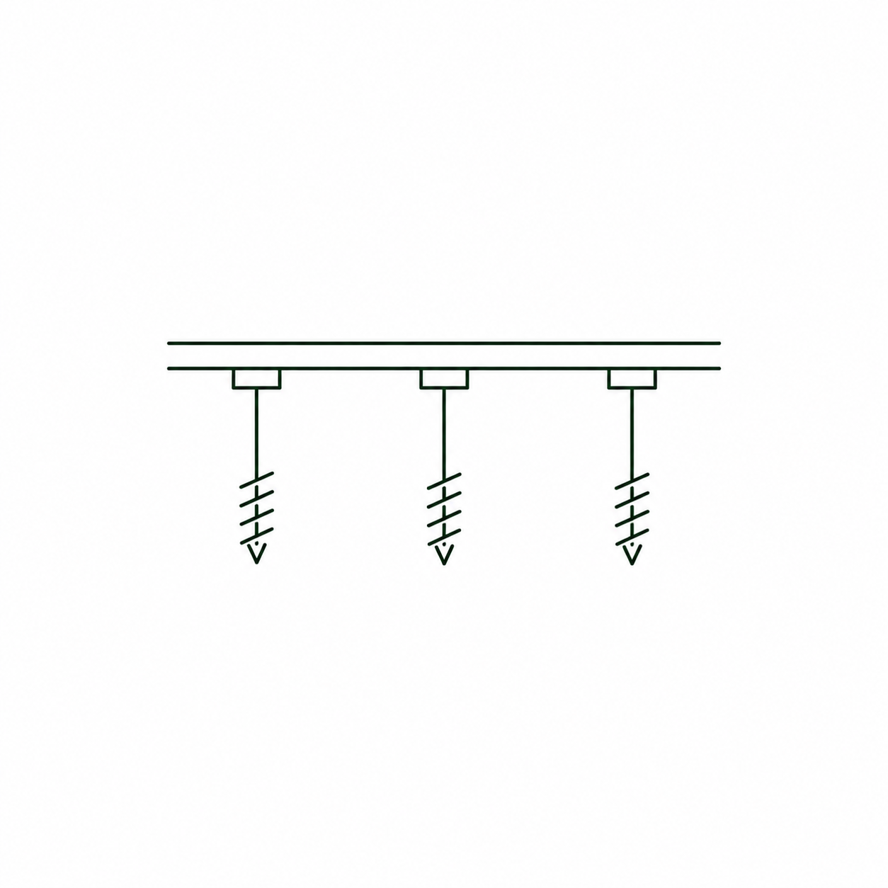 Electrical diagram showing three screws attached to a horizontal surface, each secured with a nut.