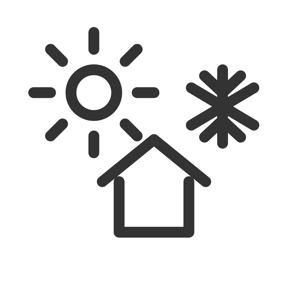Icon depicting weather changes with a sun and snowflake above a house.