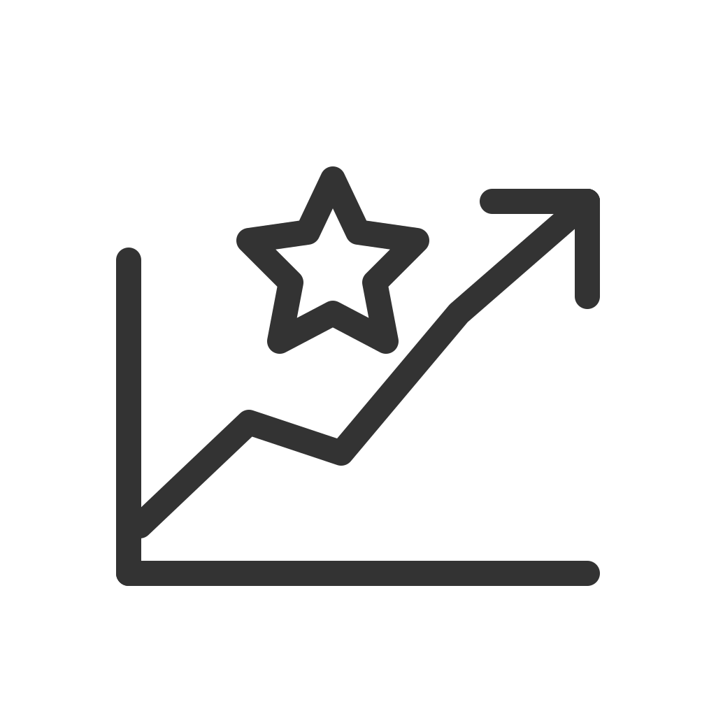 Line graph with an upward trending arrow and a star icon, indicating growth or success.